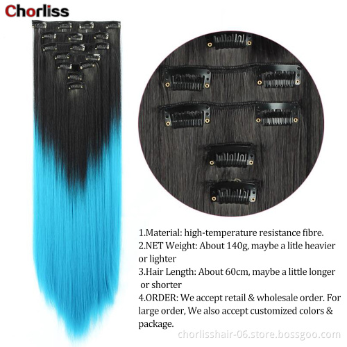 Wholesale Hot Sale 22" Hairpiece  Straight Clip in Hair Synthetic Clip In Hair Extensions Heat Resistant fiber For Woman